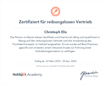 2023 Reibungsloser Vertriebserfolg Zertifikat Christoph