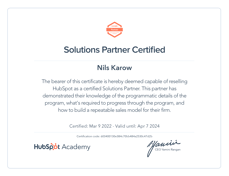 NK - Hubspot Solution Partner Zertifikat