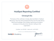 Zertifikat HubSpot Reporting Christoph